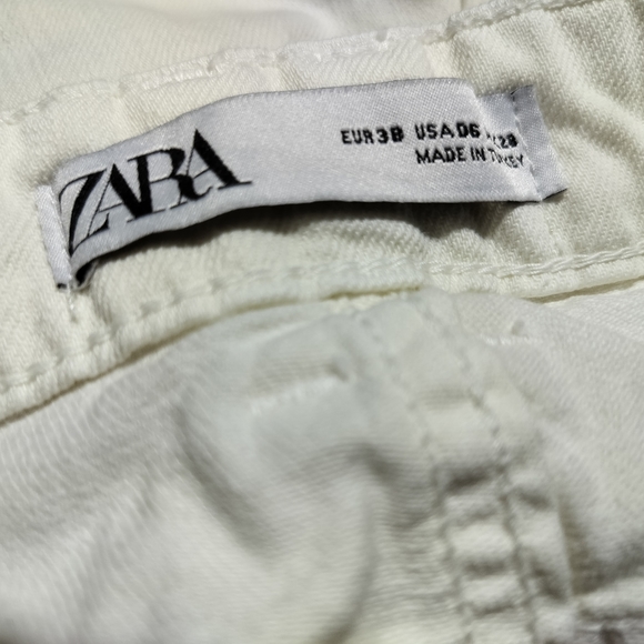 Zara ivory denim shorts women's high waist distressed button jeans short size 6 - Picture 9 of 9